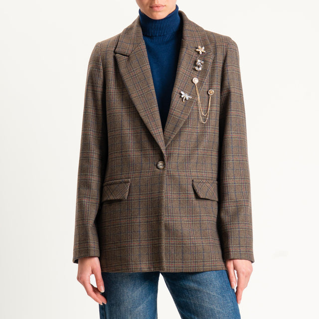 Dixie-Giacca principe di galles con spille - muschio/moro/blu