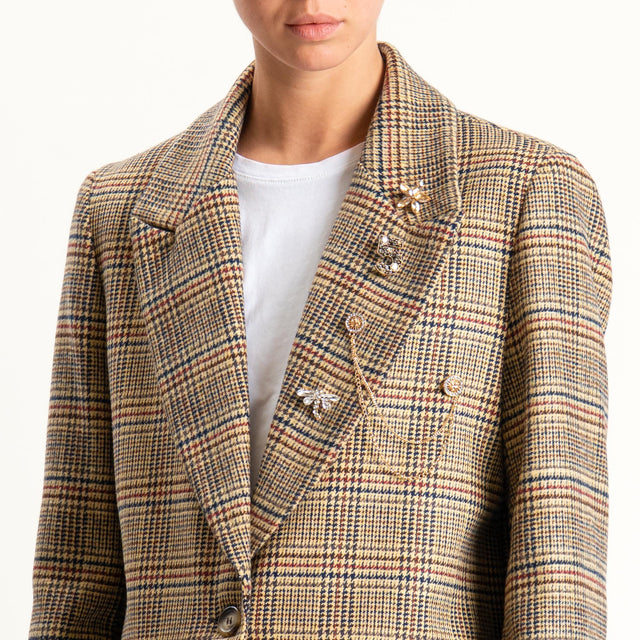 Dixie-Giacca principe di galles con spille - camel/blu/red