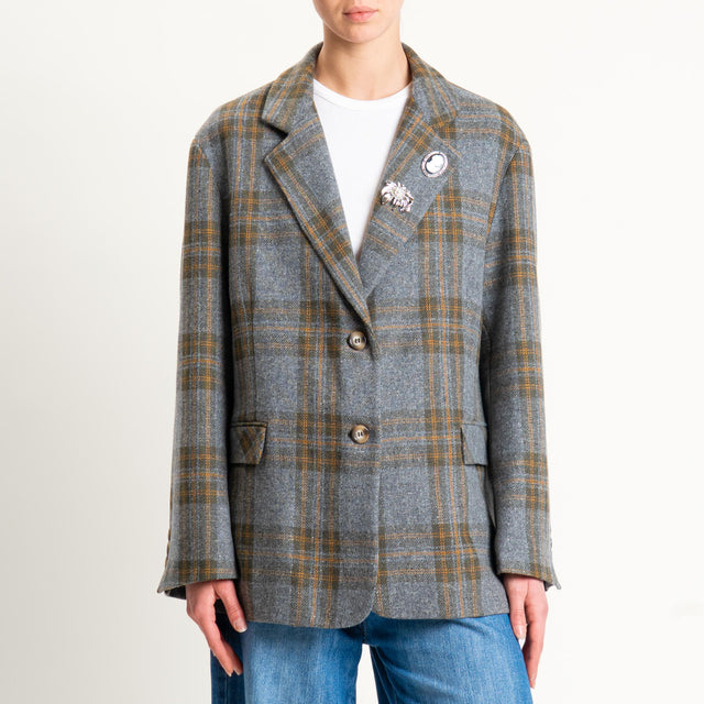 Dixie-Giacca over check con spille misto lana - grigio/militare/cuoio