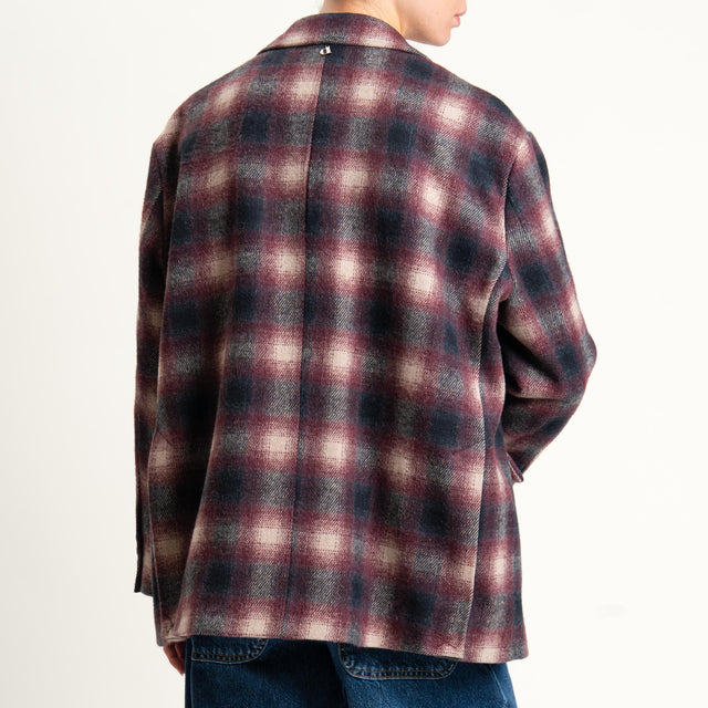 Dixie-Giacca over check in velour con spille - bordeaux/cipria/nero