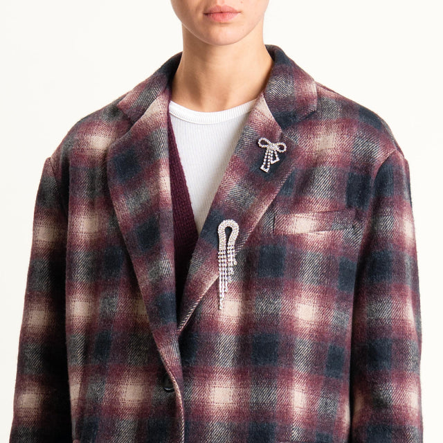 Dixie-Giacca over check in velour con spille - bordeaux/cipria/nero