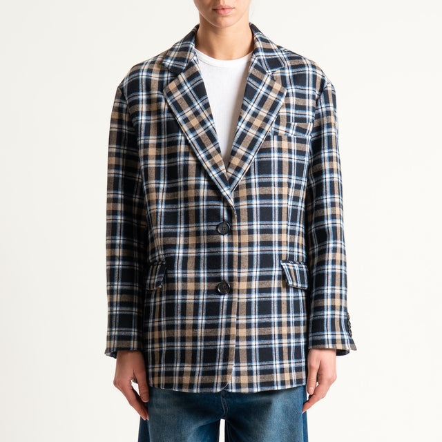 Dixie-Giacca check oversize - beige/nero/azzurro