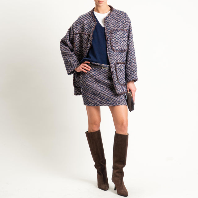 Dixie-Giacca tweed con tasche e frange - blu/moro/sand
