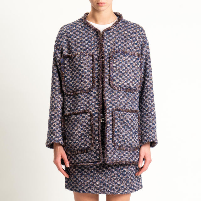Dixie-Giacca tweed con tasche e frange - blu/moro/sand