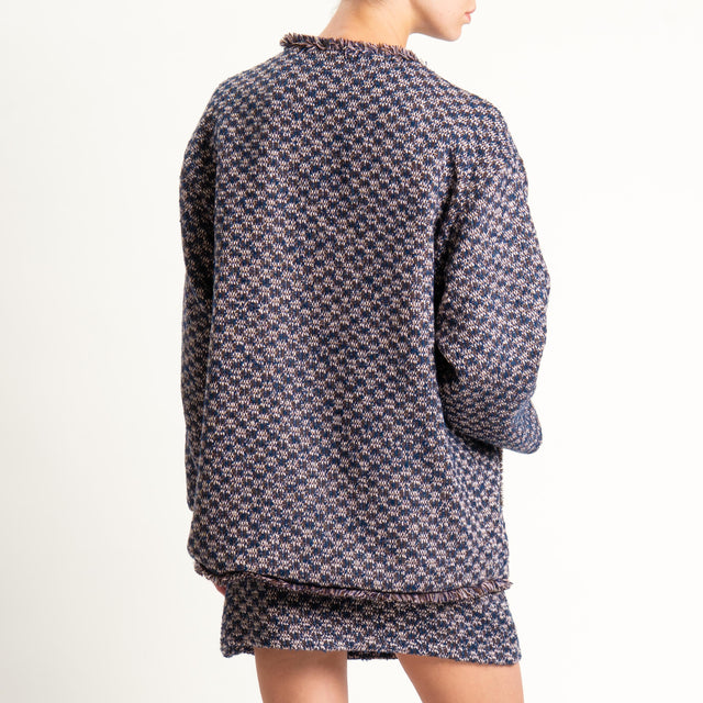 Dixie-Giacca tweed con tasche e frange - blu/moro/sand