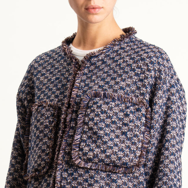 Dixie-Giacca tweed con tasche e frange - blu/moro/sand