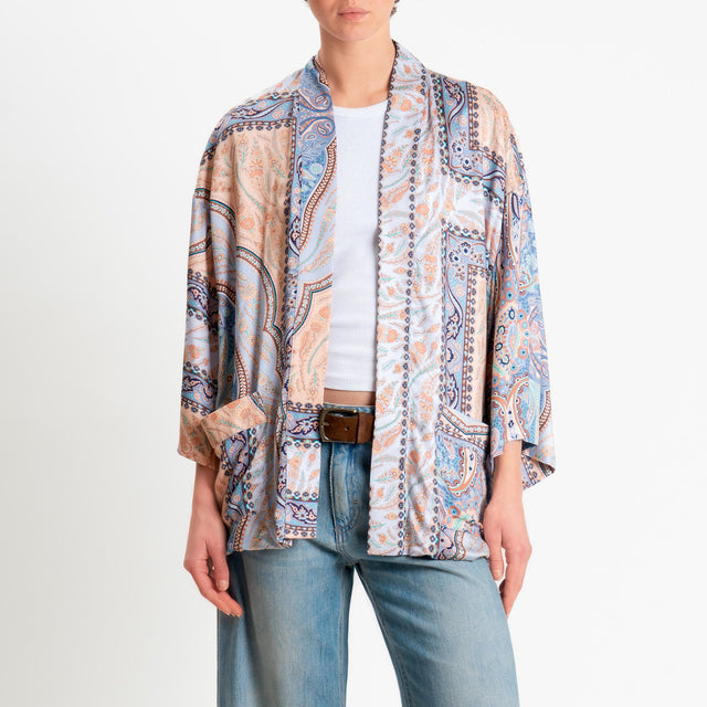 Dixie-Kimono corto fantasia cashmere - lilla/avio/peach