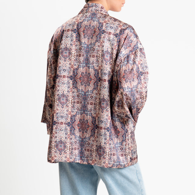 Dixie-Kimono corto fantasia optical - crema/blu/red