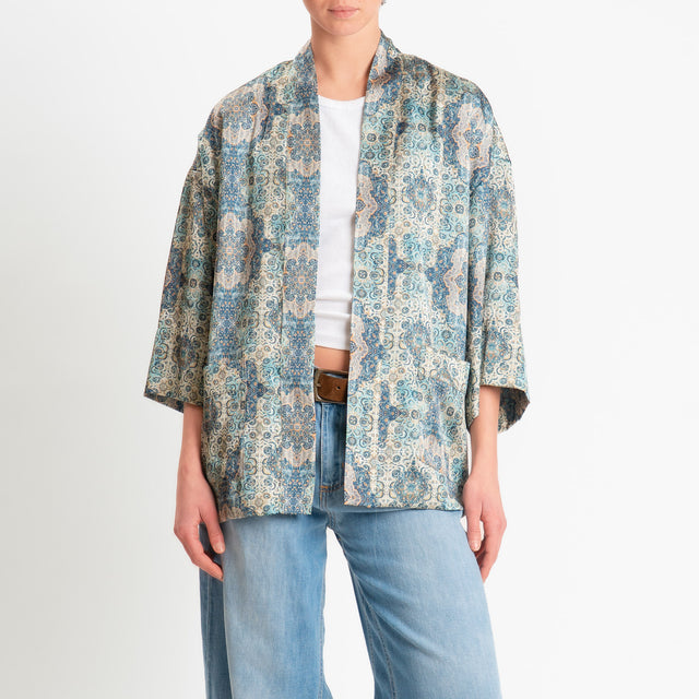 Dixie-Kimono corto fantasia optical - verde/senape/acqua