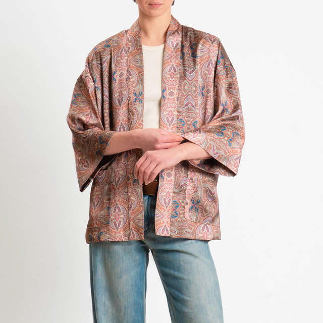 Dixie-Kimono corto fantasia cashmere con tasche - arancio/blu/red