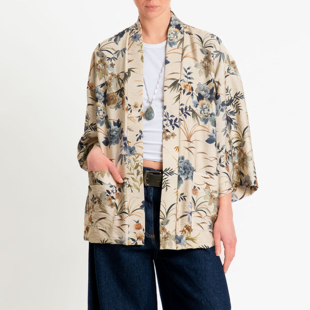 Dixie-Kimono fantasia floreale con tasche - sand/salvia/moro