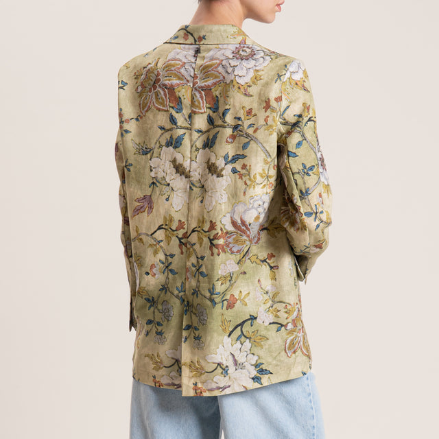 Dixie-Giacca fantasia floreale misto lino - salvia/blu/cuoio