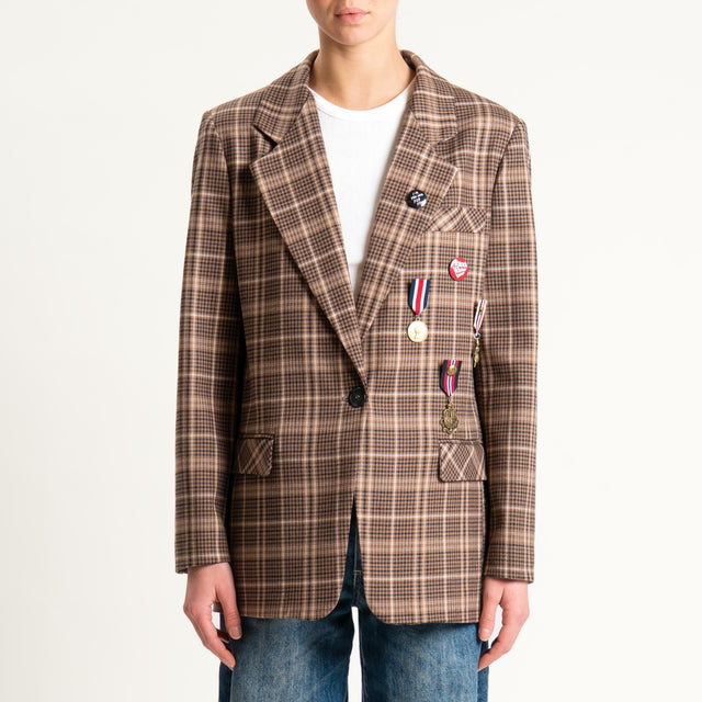 Dixie- Giacca check con spille - moro/sand/nero
