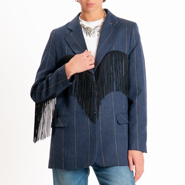 Dixie-Giacca righe con frange spacco dietro - blu/beige