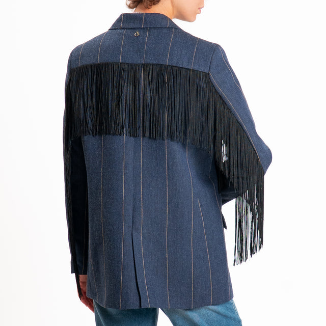Dixie-Giacca righe con frange spacco dietro - blu/beige