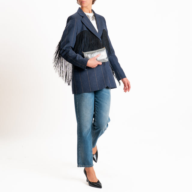 Dixie-Giacca righe con frange spacco dietro - blu/beige