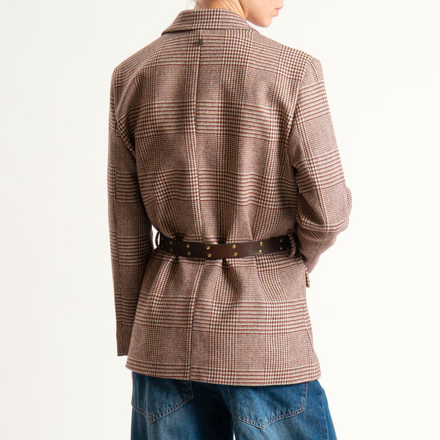 Dixie-Giacca doppiopetto pied de poule con spille - bordeaux/beige/nero
