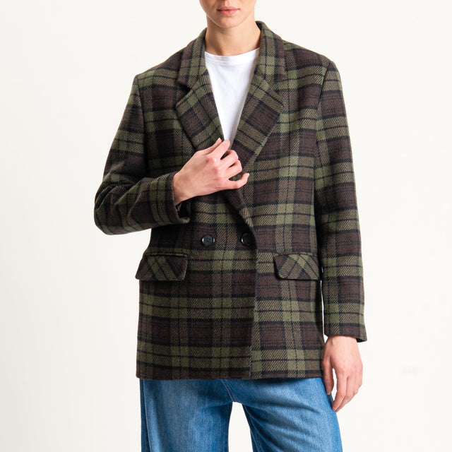 Dixie-Giacca check doppiopetto in flanelle - moro/militare