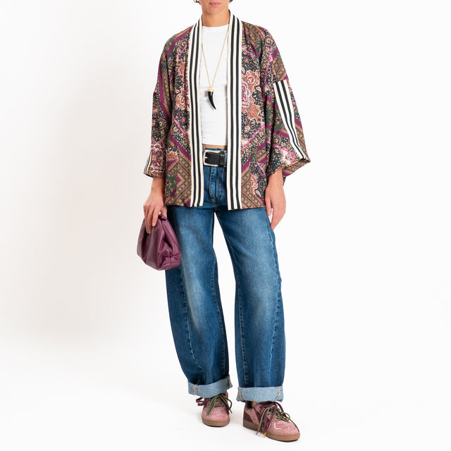 Dixie-Kimono corto fantasia con bande - viola/verde/rosa