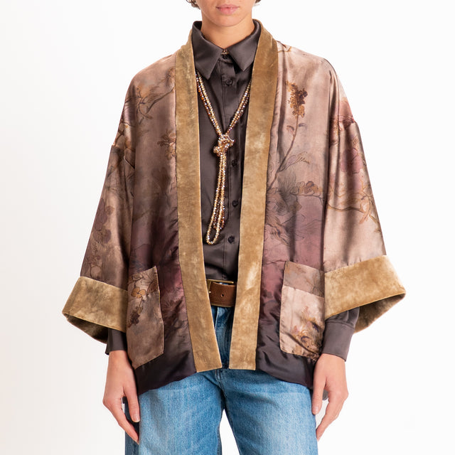 Dixie-Kimono corto fantasia floreale - sand/taupe