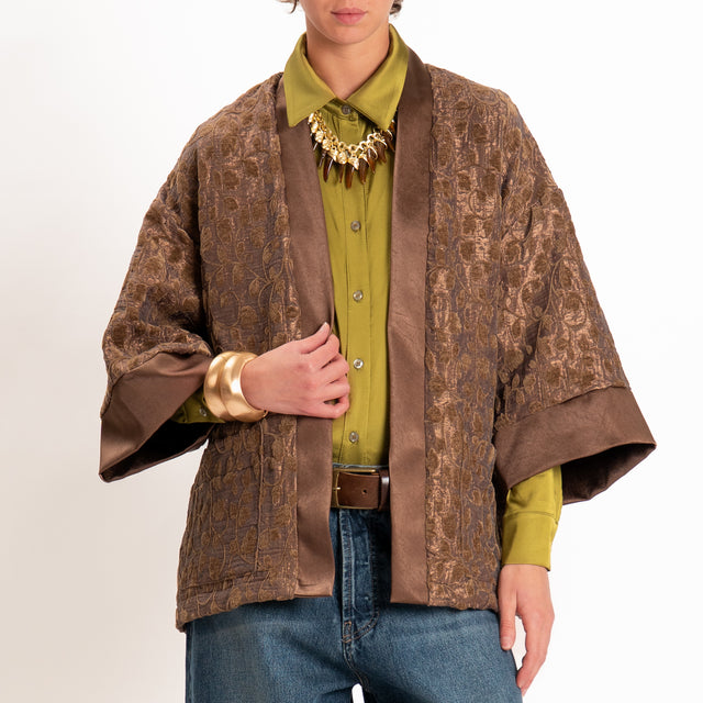 Dixie-Kimono corto damascato in ciniglia - choco