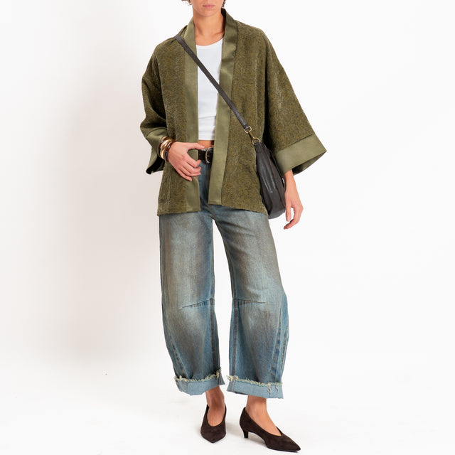 Dixie-Kimono corto damascato in ciniglia - verde