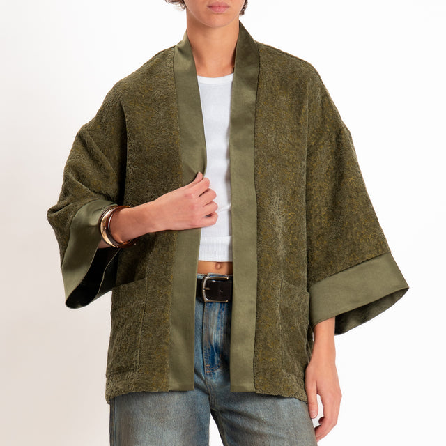 Dixie-Kimono corto damascato in ciniglia - verde