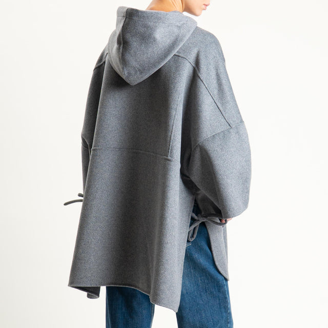 Dixie- Giaccone poncho spacchi laterali - grigio