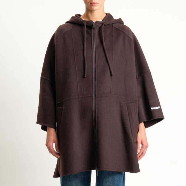 Dixie- Giaccone poncho spacchi laterali - moro