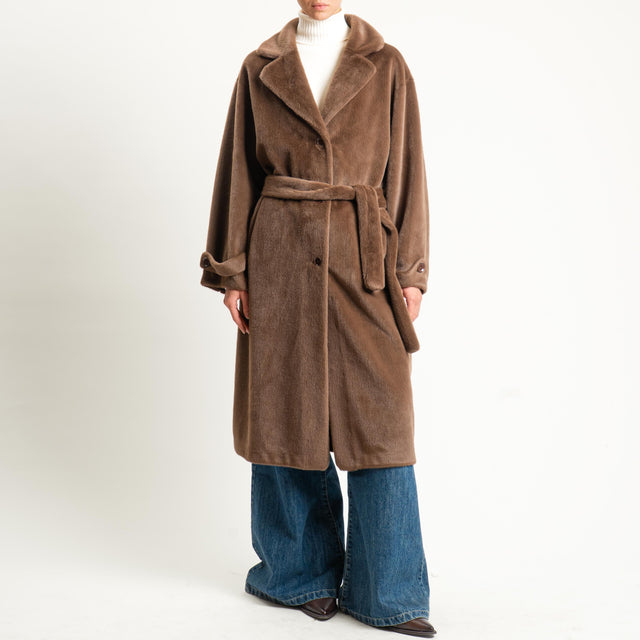 Dixie- Cappotto ecopelliccia con cintura - visone