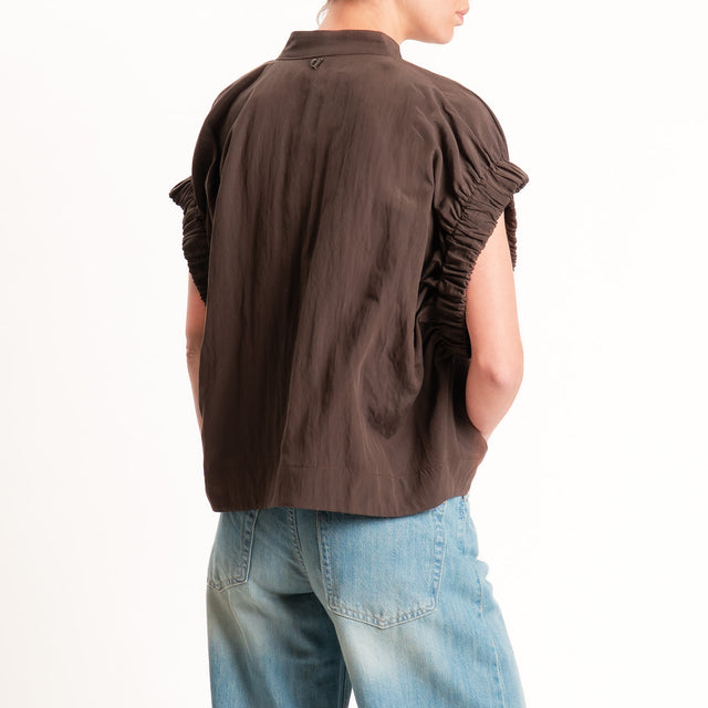 Dixie-Bomber smanicato lyocell con zip - moro