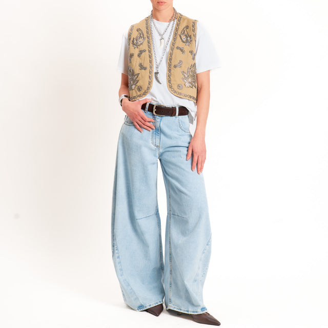 Dixie-Gilet ricamato con strass - beige