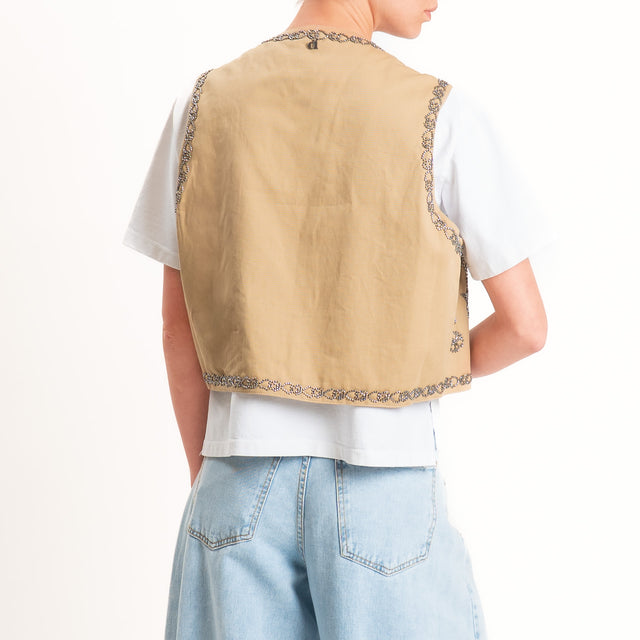 Dixie-Gilet ricamato con strass - beige