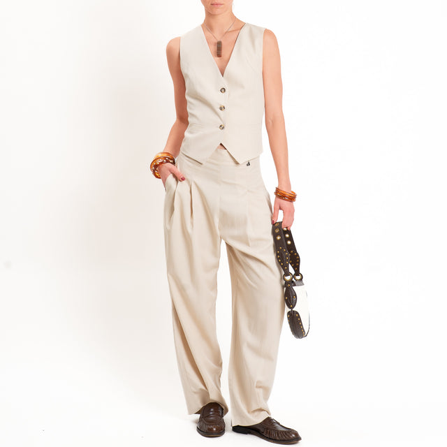 Dixie-Completo Gilet e pantalone misto lino - sand