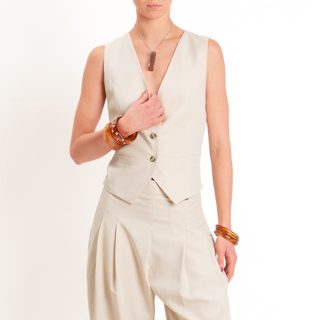 Dixie-Completo Gilet e pantalone misto lino - sand
