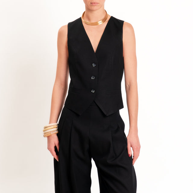 Dixie-Completo Gilet e pantalone misto lino - nero