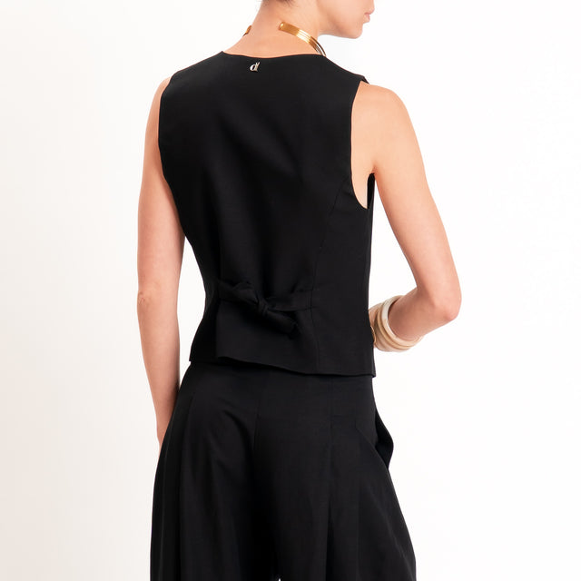 Dixie-Completo Gilet e pantalone misto lino - nero