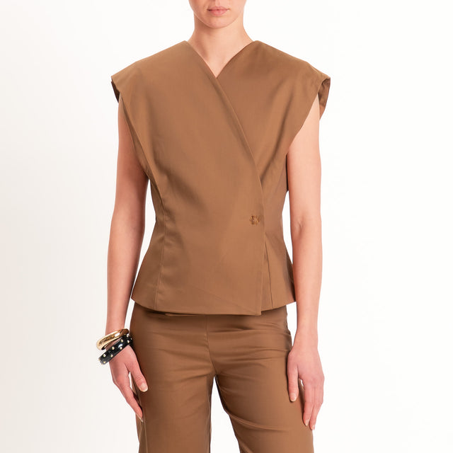 Dixie-Completo gilet + pantalone cotone elasticizzato - cacao