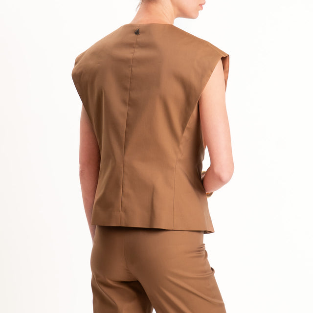 Dixie-Completo gilet + pantalone cotone elasticizzato - cacao