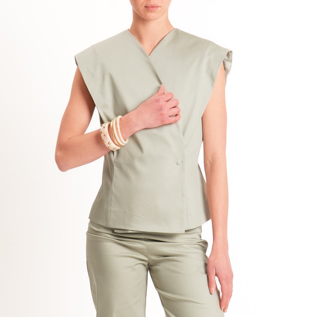Dixie-Completo gilet + pantalone cotone elasticizzato - salvia