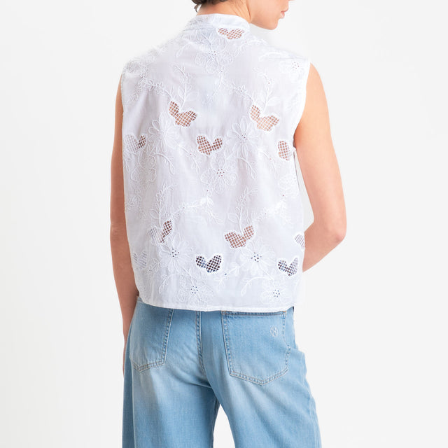 Dixie-Camicia mandarin smanicata con ricami - bianco