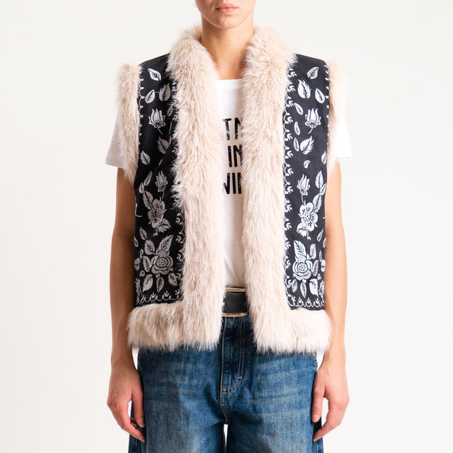 Dixie-Gilet ecopelliccia fantasia - nero/latte