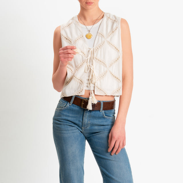 Dixie-Gilet traforato con ricami - burro