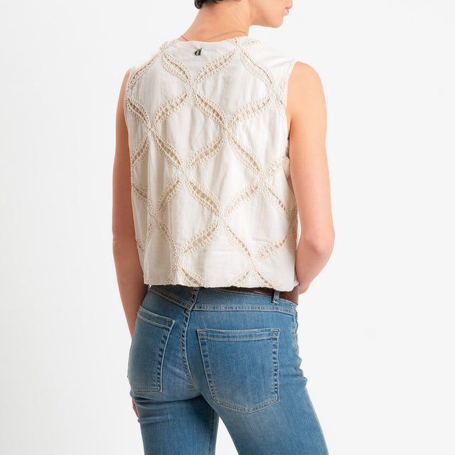 Dixie-Gilet traforato con ricami - burro