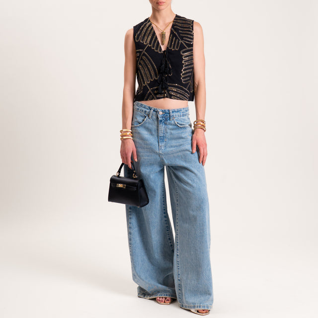 Dixie-Gilet con ricami paillettes - nero