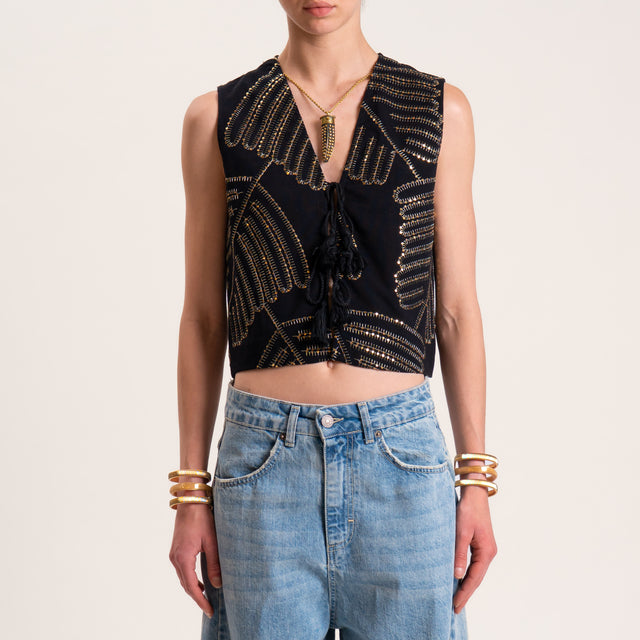 Dixie-Gilet con ricami paillettes - nero