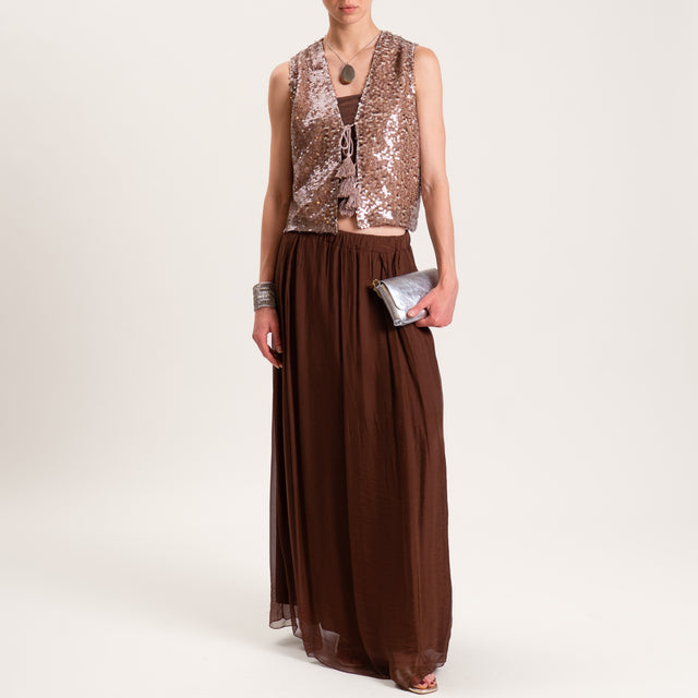 Dixie-Gilet paillettes con nappine - fango