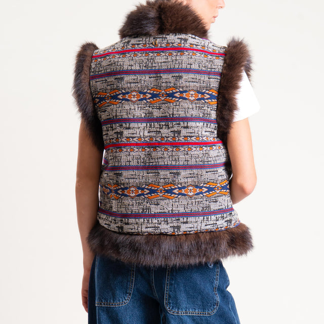Dixie-Gilet ecopelliccia fantasia - latte/rosso/moro