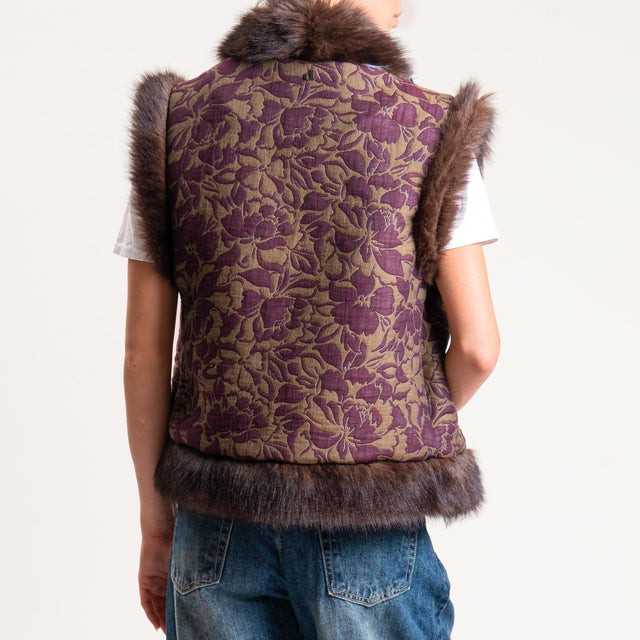 Dixie-Gilet fantasia con ecopelliccia - tortora/vino/moro