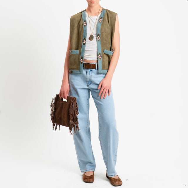 Dixie-Gilet effetto suede con ricami - militare